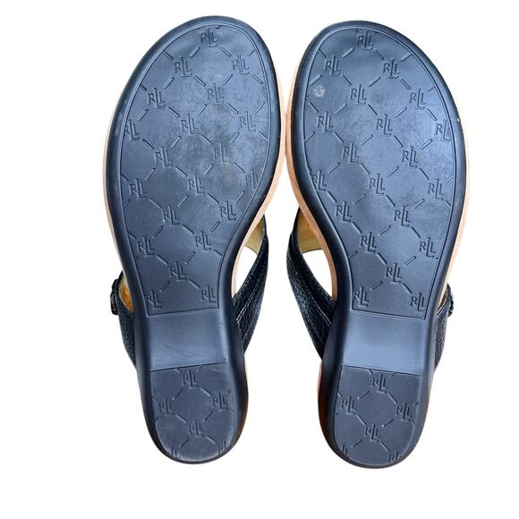 Ralph Lauren Sandals 6B Black Thong Faux Leather Slip On Summer Vacation Beachy - Picture 8 of 13